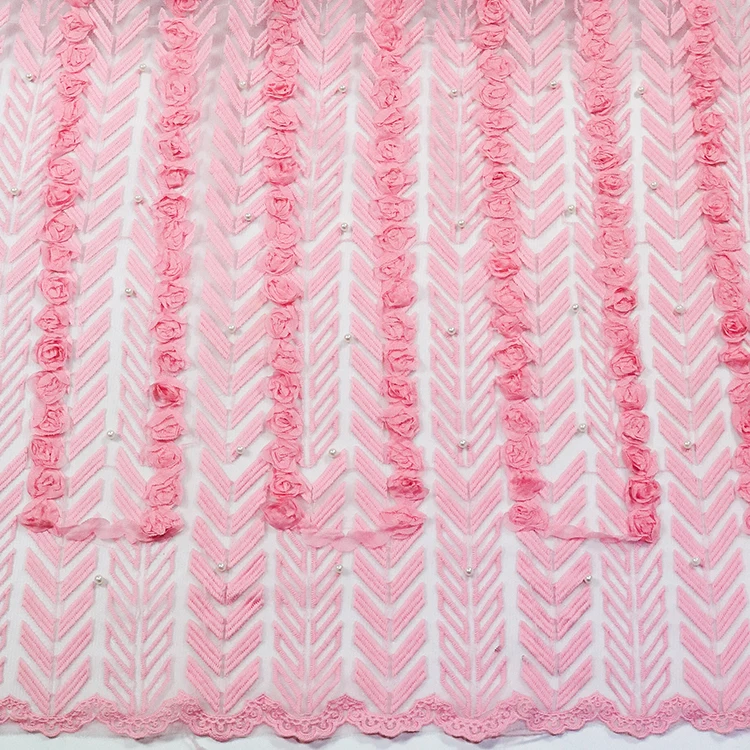 African George Flower Embroidery lace fabric With Beaded