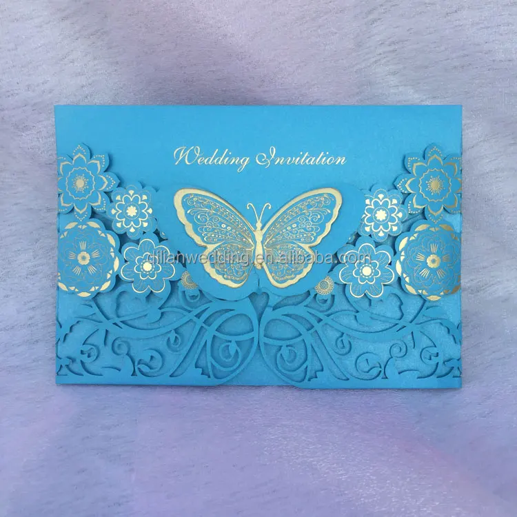 Mint color hot stamping and laser cutting cards wedding