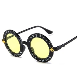 15981 Men And Women Retro Sunglasses English Letters Little Bee Wholesale Round Sunglasses
