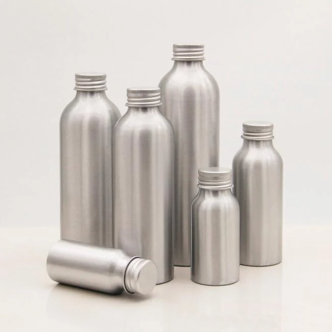 
30ml 50ml 100ml 120ml 150ml 250ml empty metal aluminum bottle with metal screw cap for Cosmetic Oil, custom aluminium bottle 