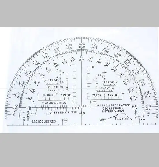 
MR05 map scale Pilgrim 3KM protractor 1:250000 meters British military map scale military protractor 