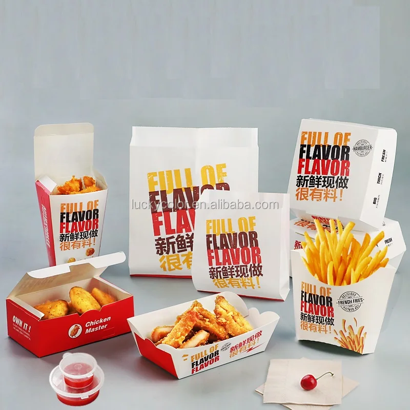 Disposable Fried chicken hamburger fastfood packaging boxes wholesale