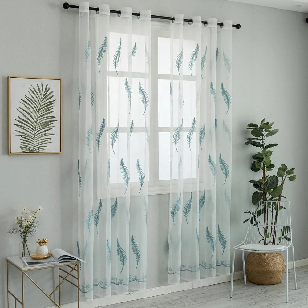 Luxury Embroidered Leaves Tulle White Sheer Curtain For Window Organza Cheap Curtains For Living Room Door Curtain