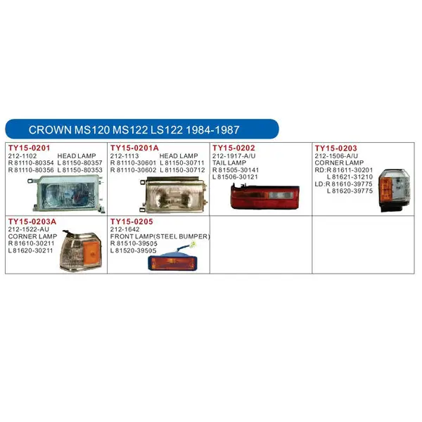 auto lamp and body parts for TOYOTA CROWN 1984-1987