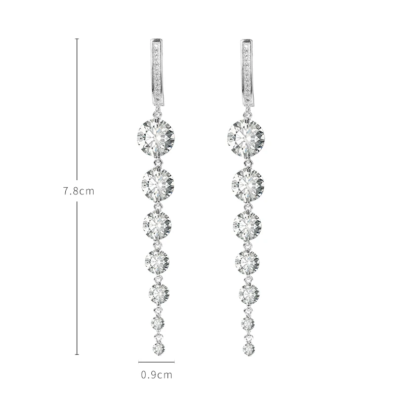 Женские длинные серьги-подвески с фианитами золотистого/серебристого цвета