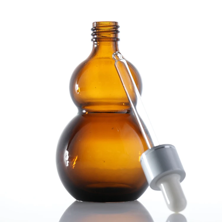 Gourd Essential Oil Bottle with Dropper Fancy Antique Glass Custom Made Screen Printing Cosmetic Amber or Your Custom Color