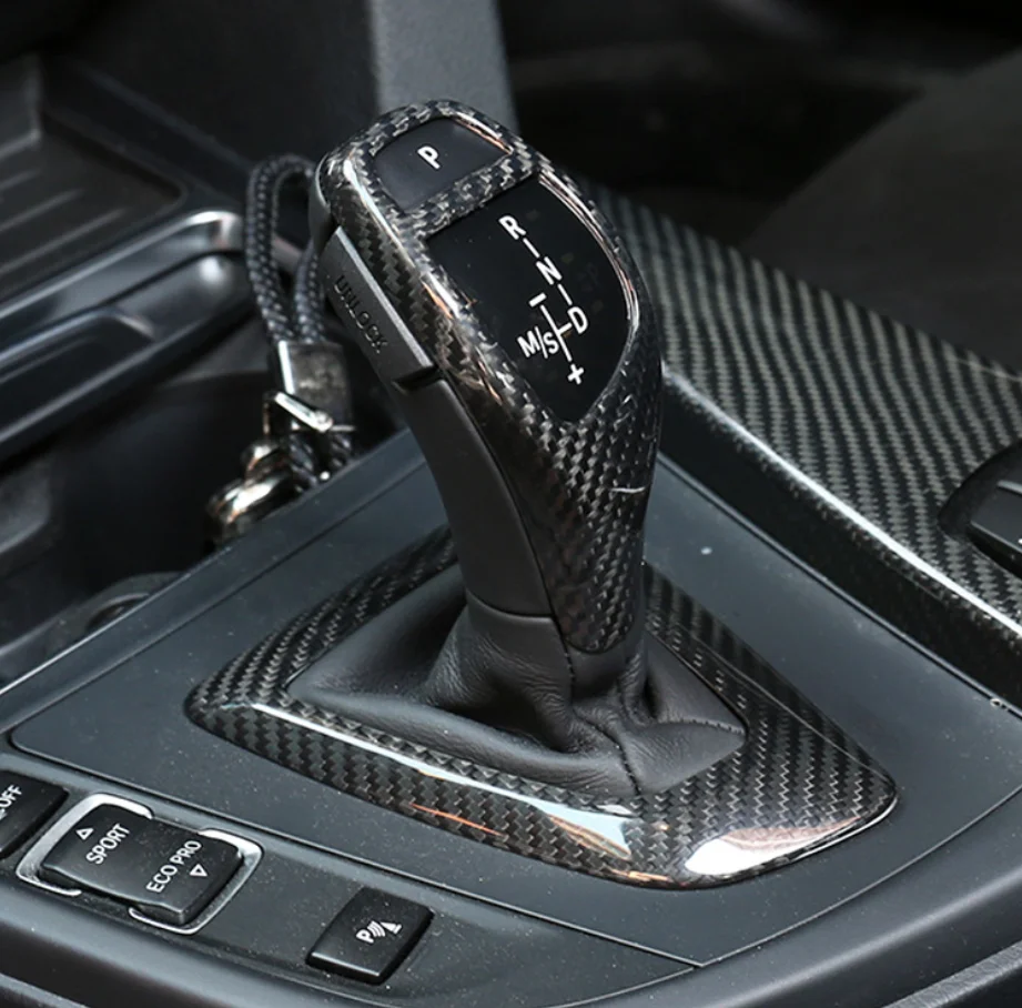 For BMW Carbon Fiber Black Gear Shift Cover Trim Surround Cover