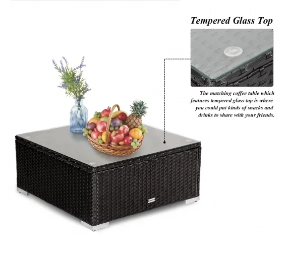 Patio Furniture Set Outdoor Lawn Backyard Poolside All Weather PE Wicker Rattan  Sectional Cushined