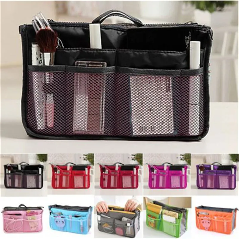 HOT 2016 Women Travel Insert Organizer Handbag Purse Large liner Lady Makeup Cosmetic Bag Travelling Bag