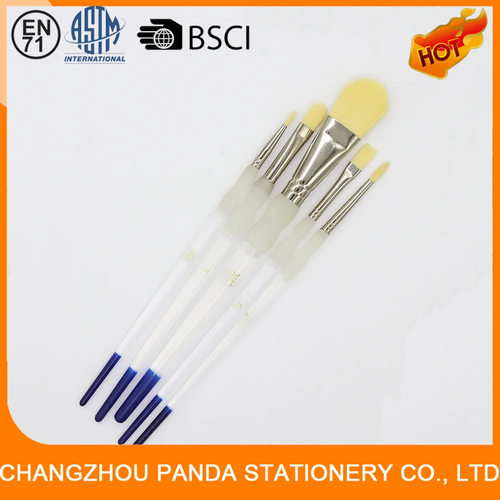 5pcs artist acrylic brushes with tranperant handle school brush from Changzhou