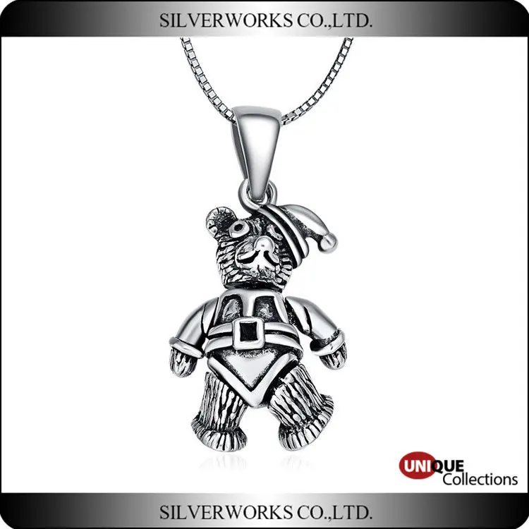 
925 sterling silver Teddy Bear pendant for necklace Antique kids silver ornaments gifts 