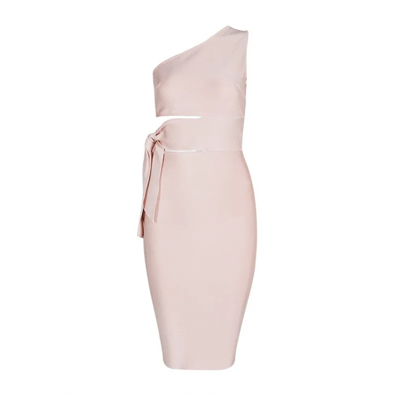 Latest design women knitted single shoulder bowknot style sexy design fitting party dress