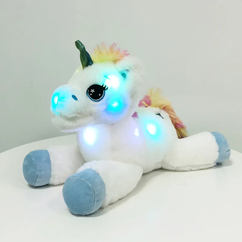 professional customized new luminous inflatable unicorn doll pillow lucky star lie posture rainbow flying horse plush toy