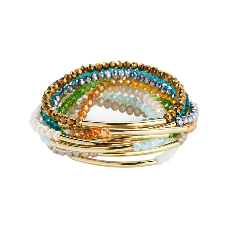 Fashion 4mm Crystal Bead Seed Bead Copper Tube Stretch Bracelet For Women