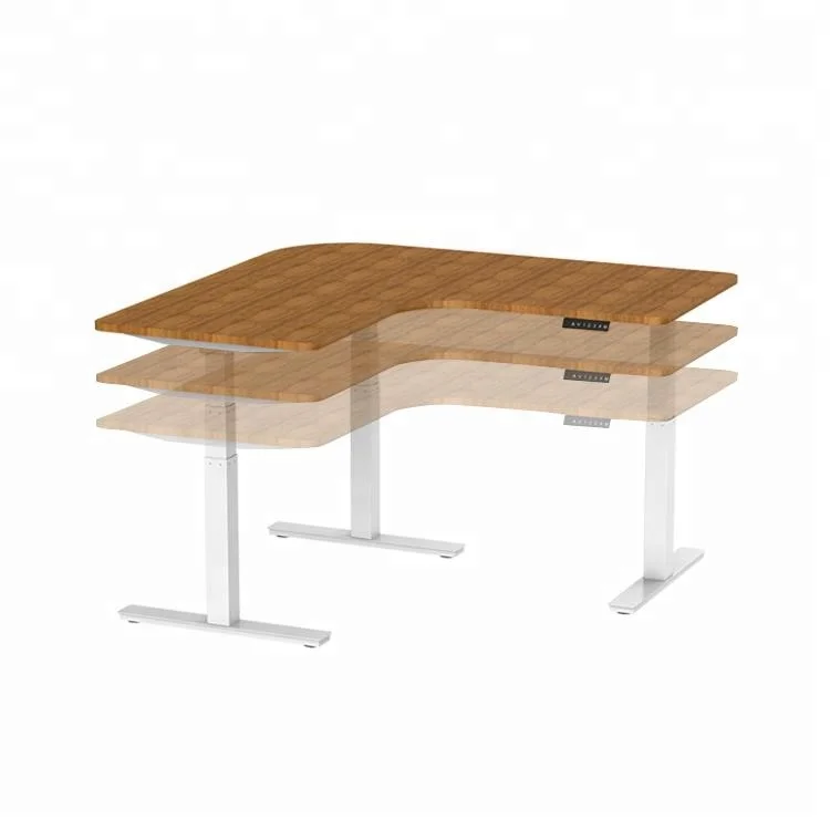 Threel motors three sections 640-1290mm L shape electric height adjustable sit standing up desk