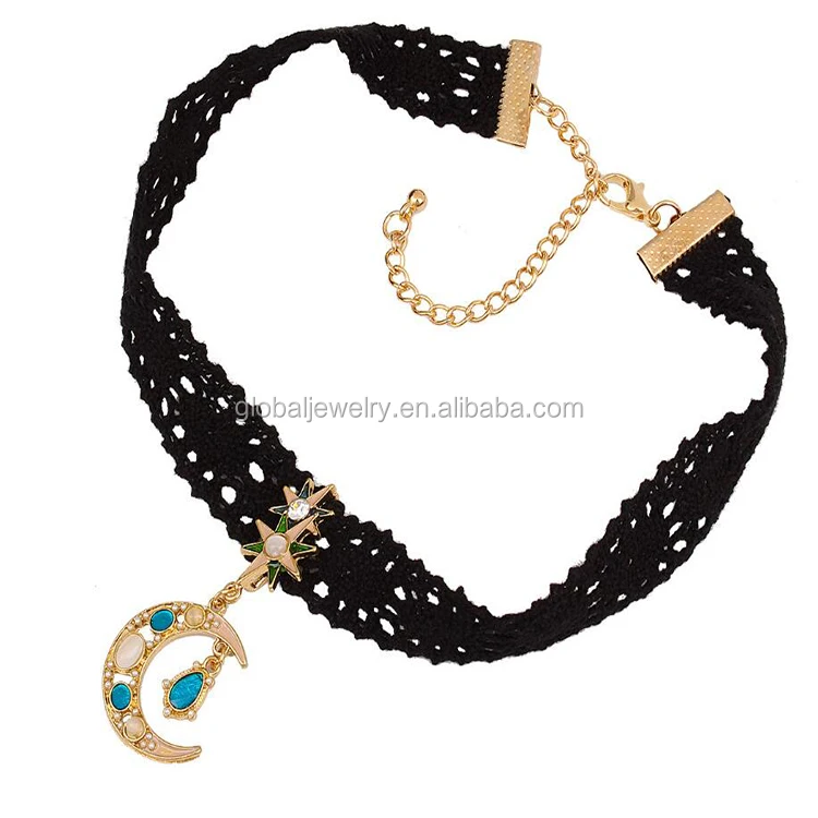 Sun choker moon and star choker necklace