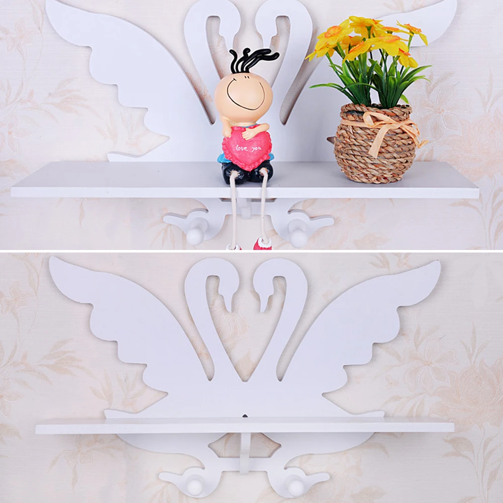G0228 carved lovely swan commodity shelf white wooden wall shelf wall mount bracket hook kids room decoration towel bracket