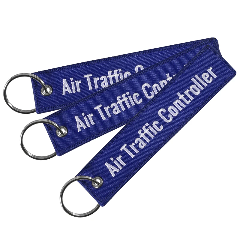Remove Before Flight ATC Key Chain Jewelry Embroidery Blue Black Air Traffic Controller Key Ring Chain OEM