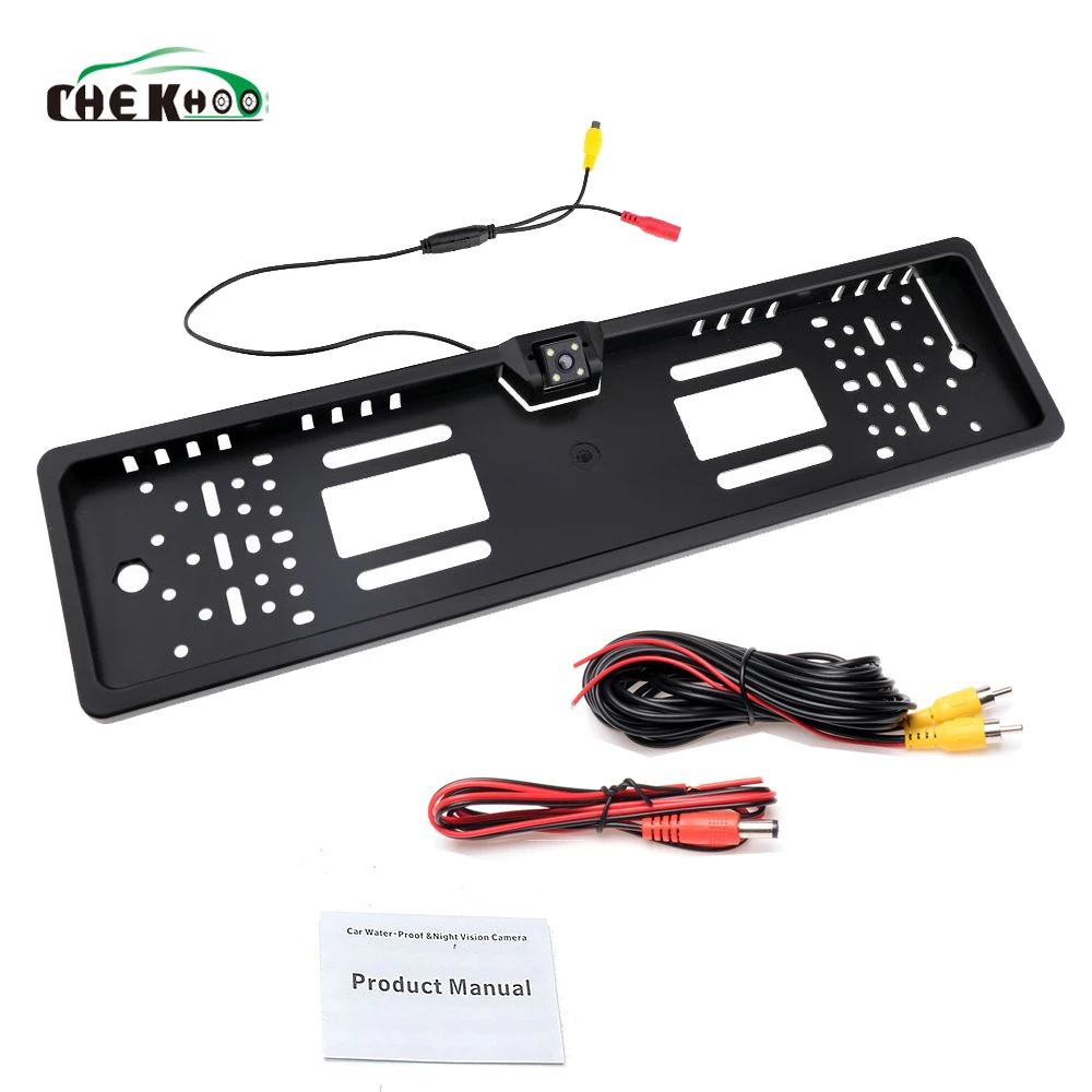 EU European License Plate Frame Car Rear View Camera Waterproof Night Vision Reverse Backup Camera 4 LED light