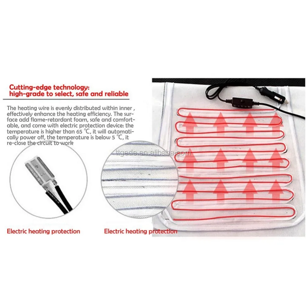 GEDE 12v Car Van Black Single Front Seat Cover Thermal Thermo Heated Cushion With Switch