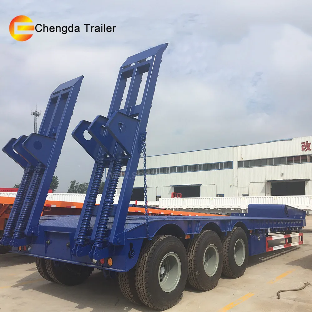 3 Axle 60 ton Low Flatbed Trailer , Lowboy Semi Trailer Dolly For Sale