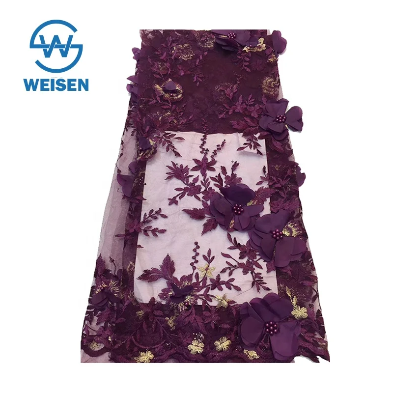 Rose Lace Dubai Wedding Fashion Beaded Embroidery Wholesale 3D Floral Fabric