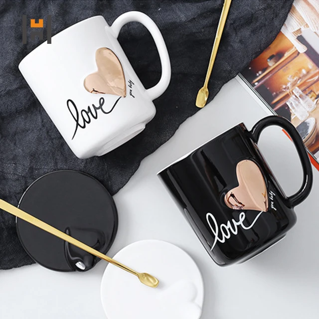 Ceramic Coffee Tea Mug with Heart Design Couple Mug Lover Mug