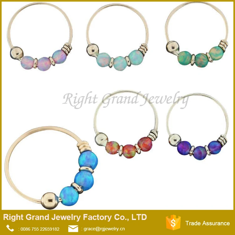 Твердые Позолоченные Перегородки Кольцо 3 Синтетические Огненный Опал Бисер Кольцо В Носу Хооп 22 Г 8 мм