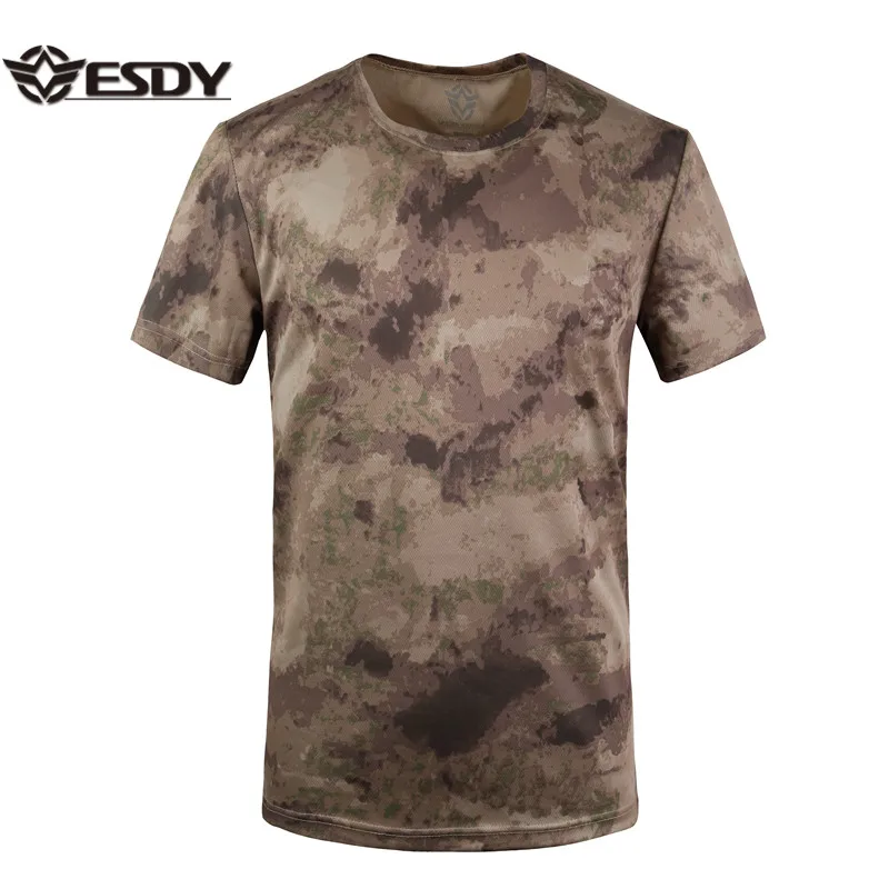 ESDY уличные мужские рубашки с коротким рукавом тактические камуфляжные охотничьи быстросохнущие футболки круглым вырезом