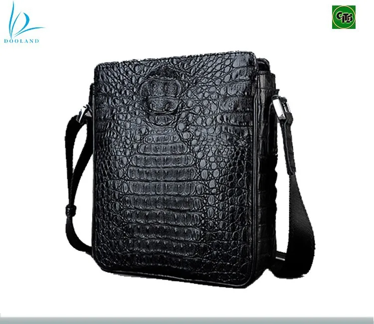 High quality caiman hornback skin genuine crocodile leather men bag shoulder bag
