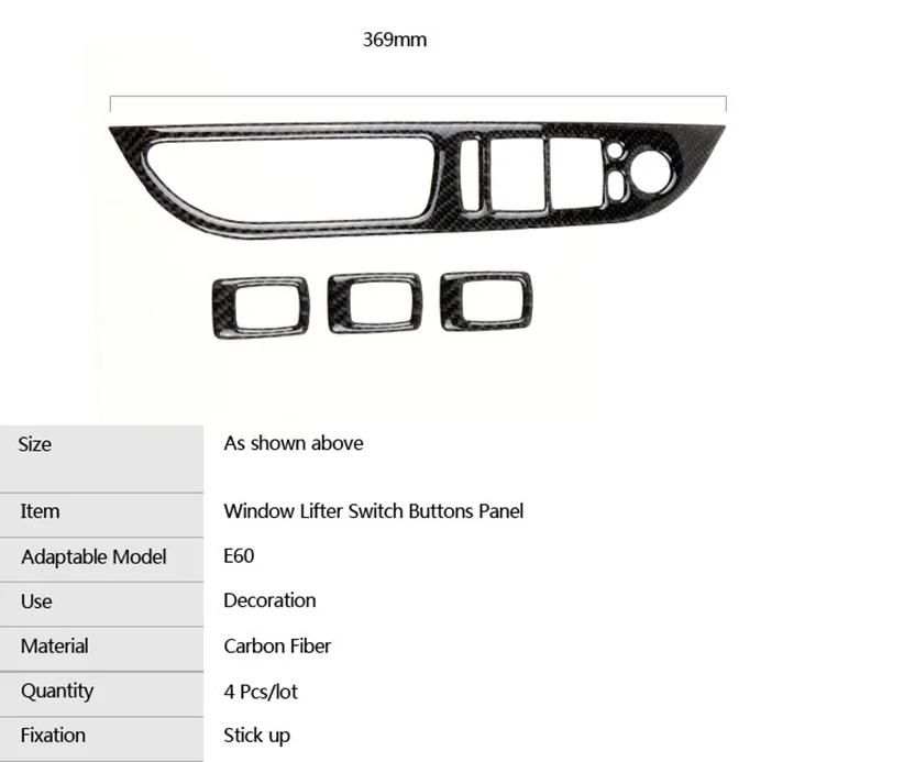 For  E60 Carbon Fiber Window Lifter Control Frame Window Switch Decor Armrest Panel Trim Car Interior 3d carbon fiber vinyl