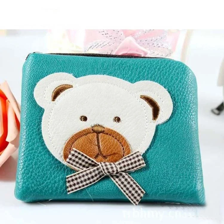 
Lake blue Kids Cute PU Leather Wallets for girls Cartoon Bear coin cash money card Purses Purse with zipper for child gift 2021 