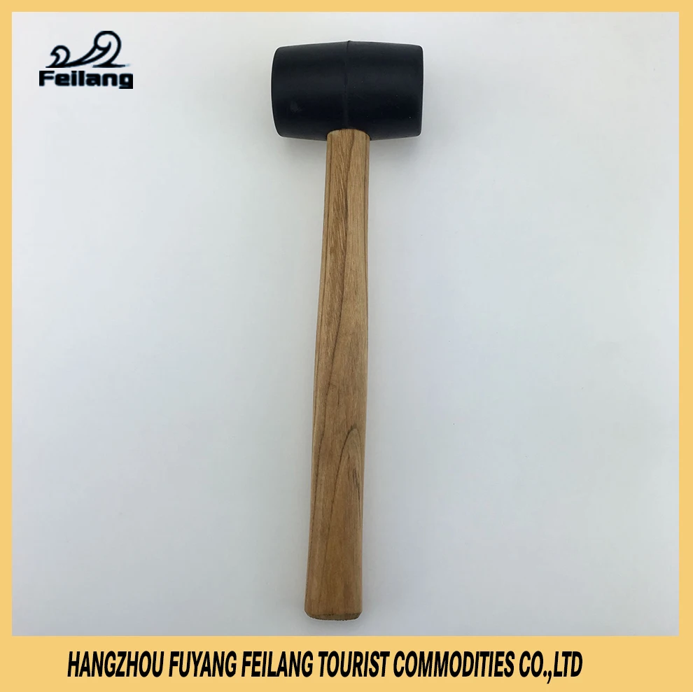 Black Rubber Mallet With Wooden Handle Outdoor Camping Tent Accessories Hammer