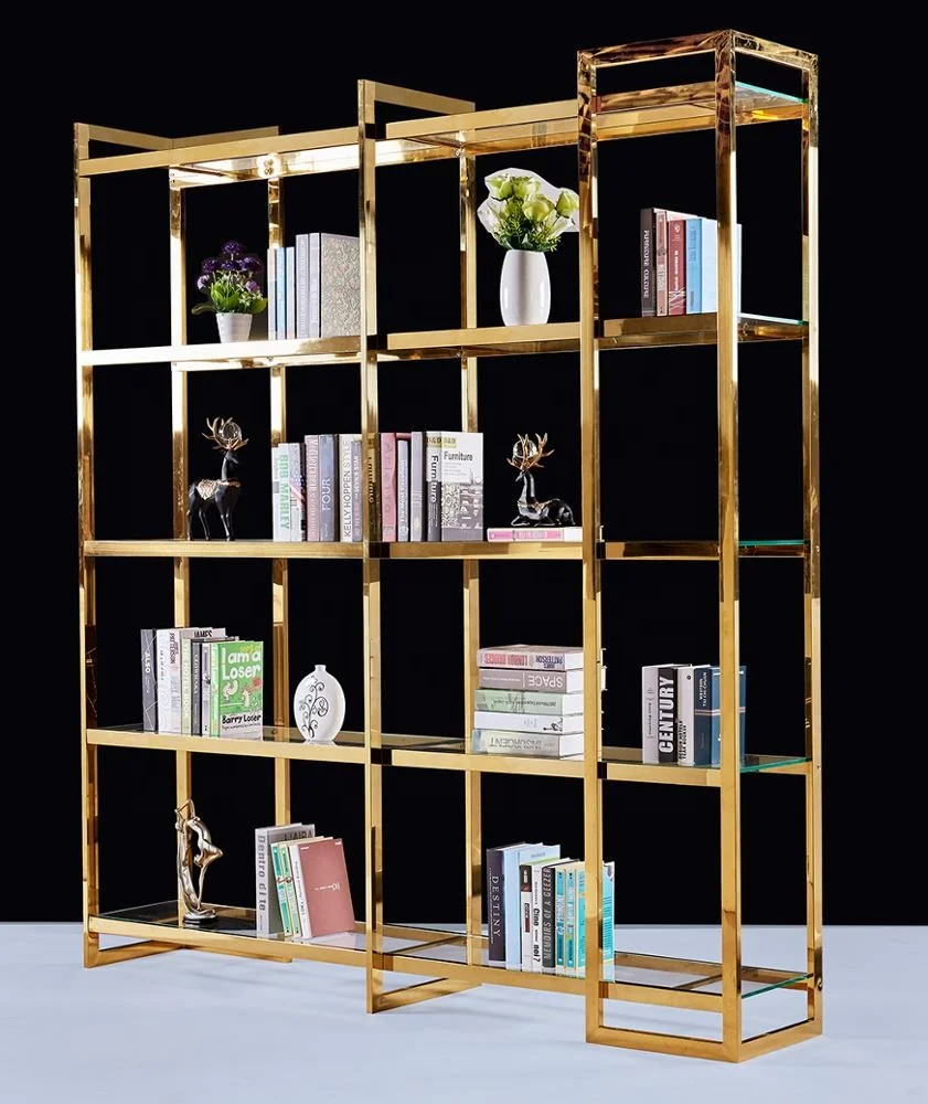 
Modern design Brass Corner Clear Acrylic Bookcase Acrylic Bookshelf 