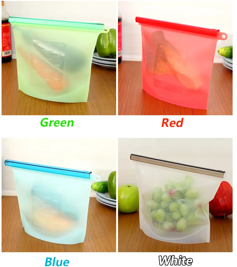 1500ml Zip Lock Bags Holder Vegetable Food Reusable Silicone Food Storage Bag