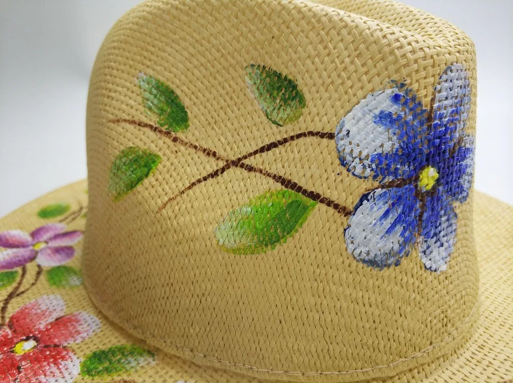 2018 most popular and fashion custom hand painted women lady beach panama paper straw cowboy hat