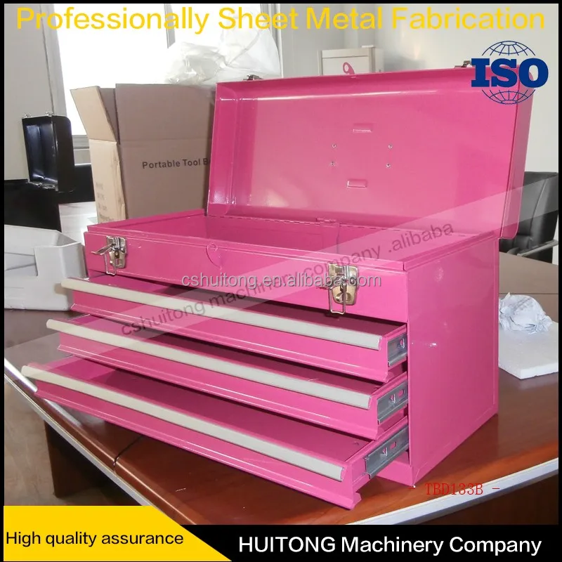 Steel Tool Box Portable 3 Drawer with Lockable Pink carpenter tool cabinet