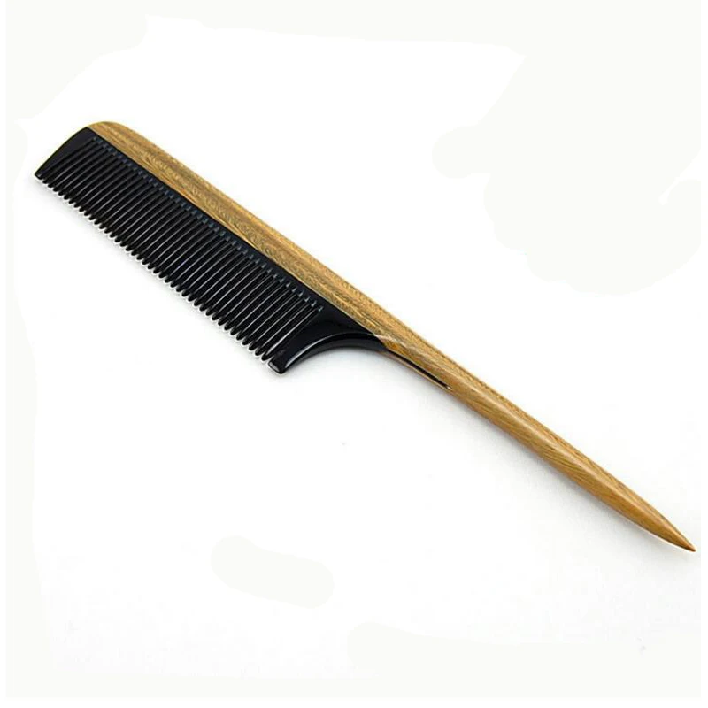
WB100-72 Customized Green Sandalwood Ox Horn Tail Comb Beard Hair Comb 