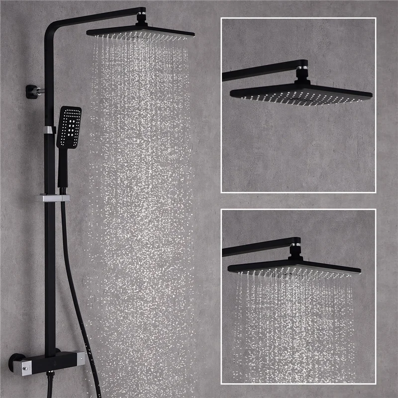 Gold thermostatic mixer robinet colonne de douche wall mounted bathroom matte black rainfall rain bath & shower mixer faucet set
