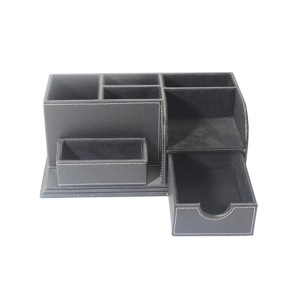 
Professional Desk Business Black PU Leather Pen Card Holder Stationary Organizer Drawer Office Set 