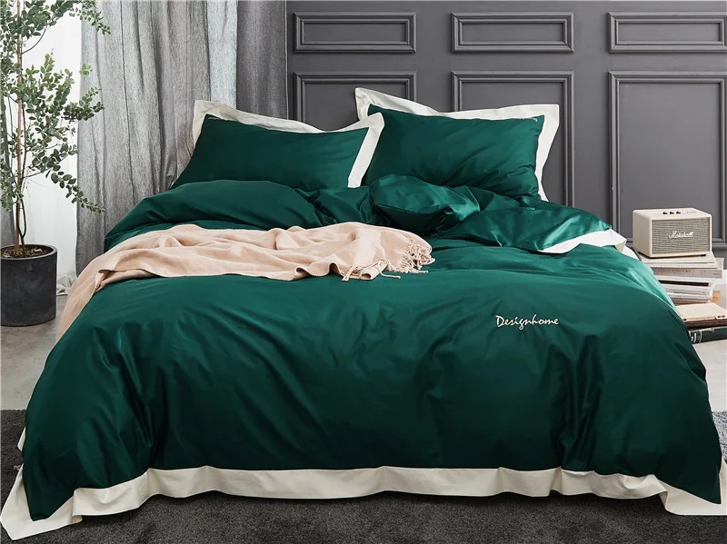 Supplier Cotton Satin Bed Cover China Woven 60 Solid 100% Cotton Grade a Sheet, Pillowcase & Duvet Cover Sets Embroidered 4 Pcs