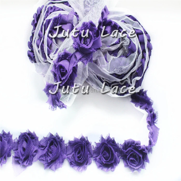 42 Solid Colors Mini 1.5 inch Shabby Flower Wholesale Trims,Frayed Shabby Rose For Kids