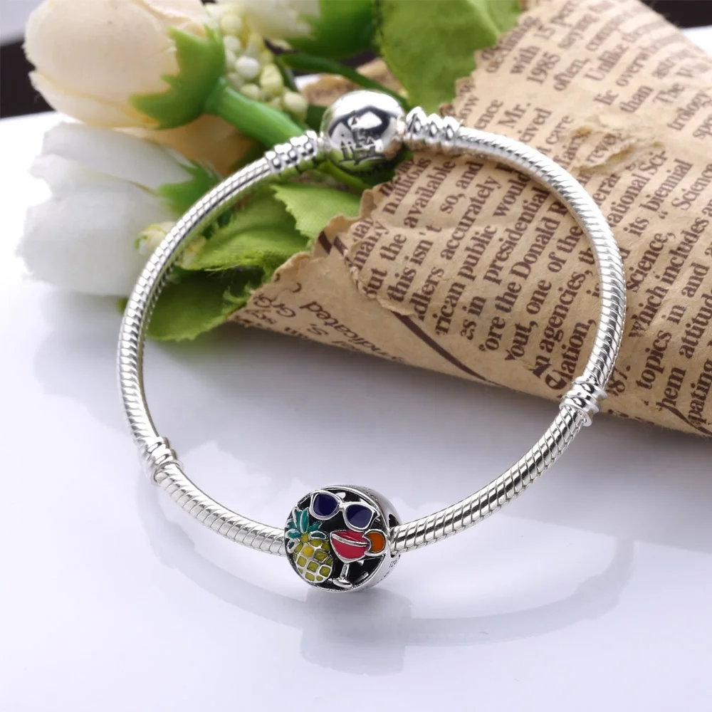 Летний стиль 925 стерлингового серебра летние забавные Подвески в виде бус подходящие бренд браслет эмаль для изготовления украшений своими руками, 925 стерлингового серебра ювелирные изделия
