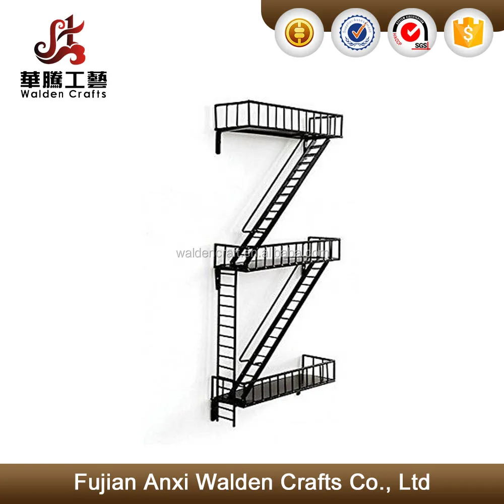 Metal Fire Escape Shelf, Black Bookshelf Sundries Holder