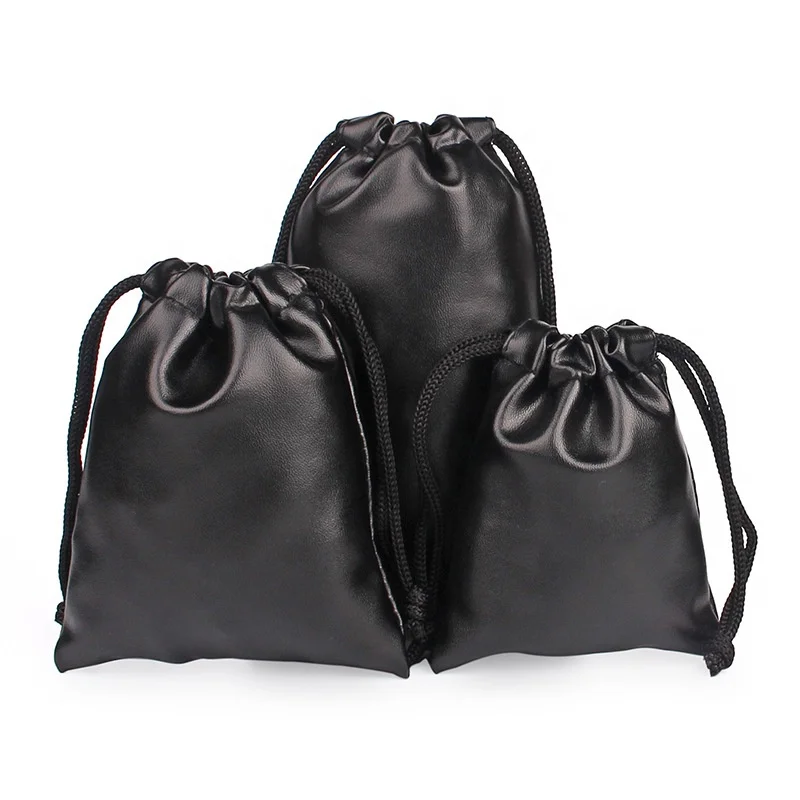 Black Pu Leather Drawstring Pouch Bag For Jewelry Earpiece