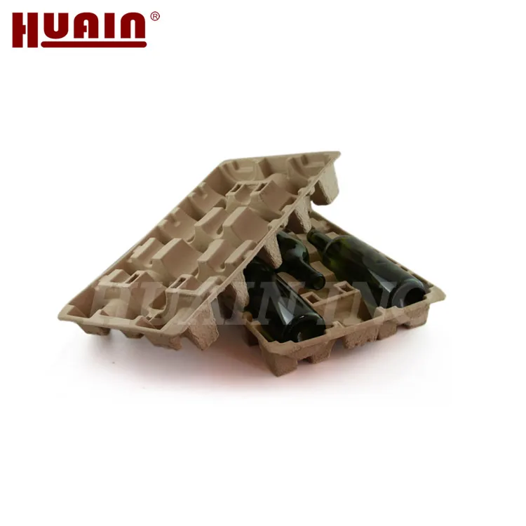 Eco Card Pulp Protective Red Wine Tray Disposable 3 PCS Molded Pulp Paper Packaging Bottle Tray