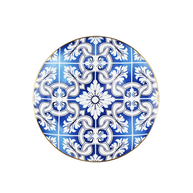 Dishes & plates blue dinnerware gold rim round plates