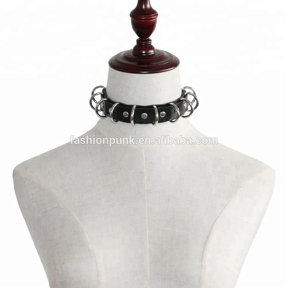First Design Punk Goth Rivet Rings PU Leather Collar Choker Necklace-- Harajuku Soft Choker