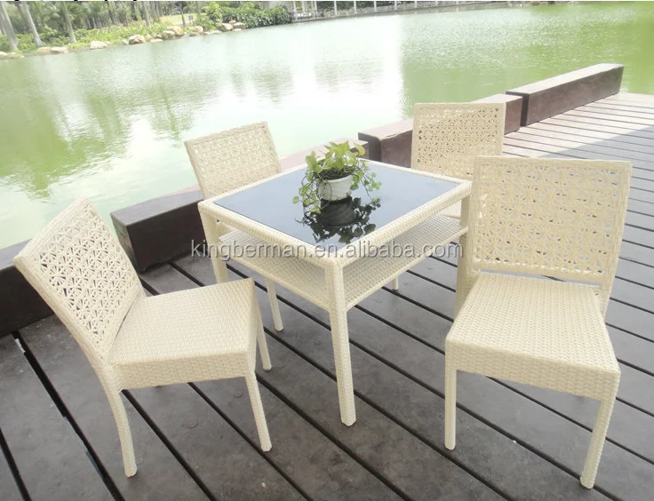 Folding Garden Chairs Outdoor PE Rattan Tempered Glass Top Dining Table with 4 Chairs