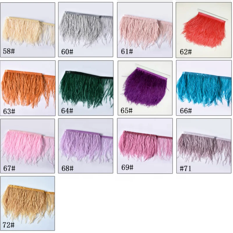 Artificial synthetic colorful gold ostrich feather fabric trimming for decorative skirt